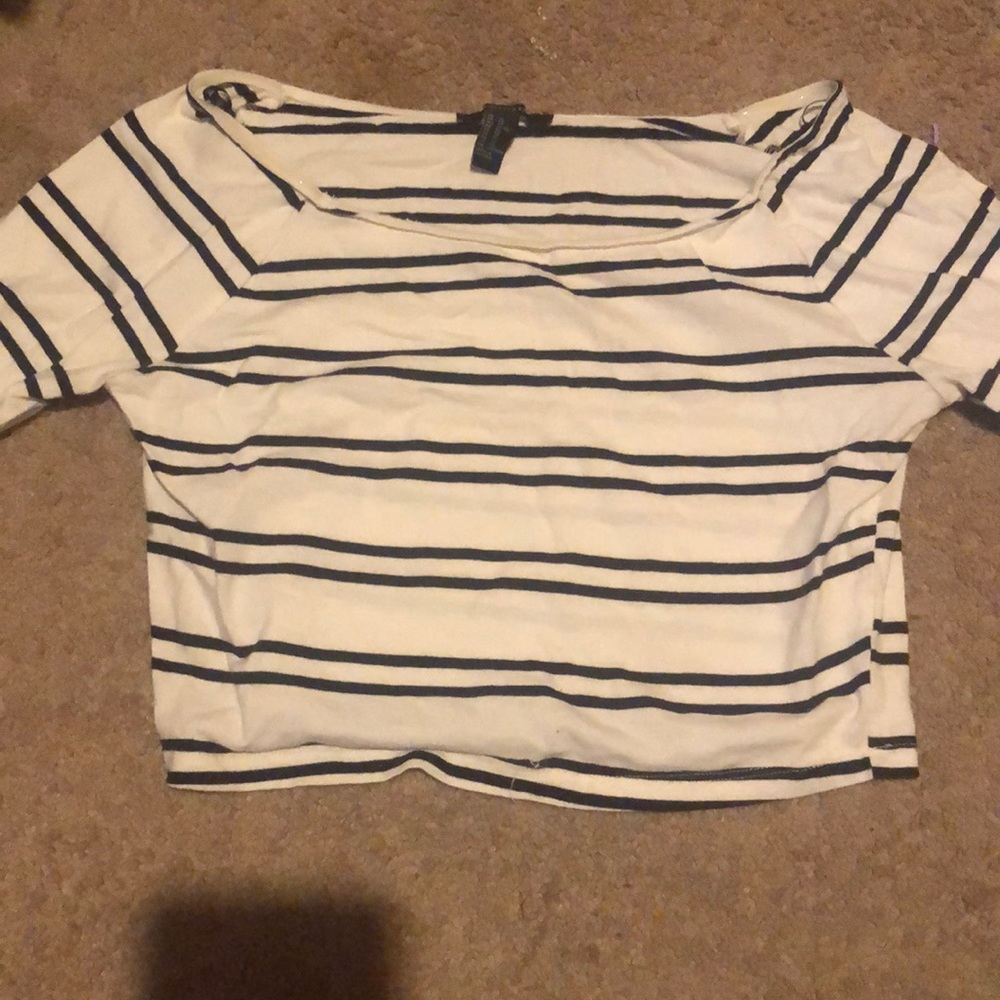 White crop top with black stripes